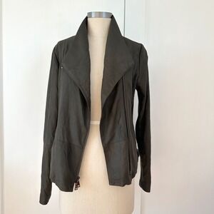 Vince Leather Scuba Zip Moto Jacket‎ Dark Olive Green Size M